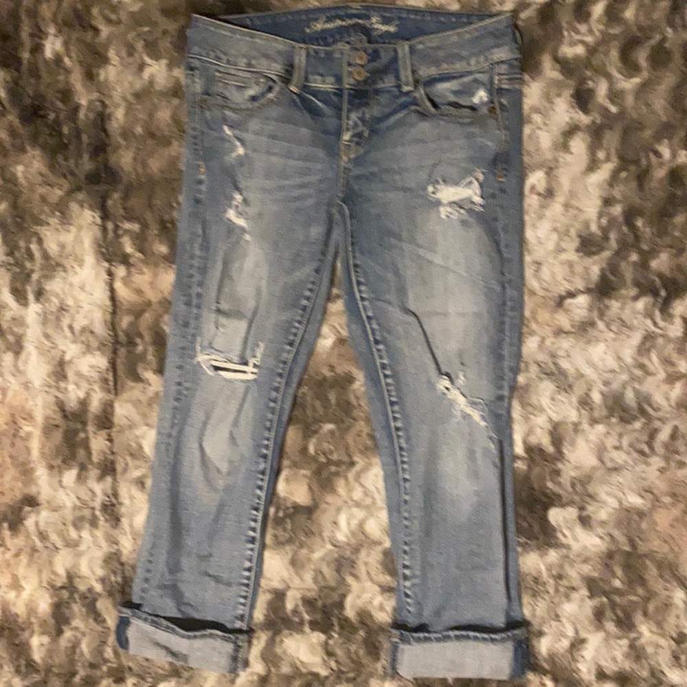 American Eagle distressed Artist crop jeans